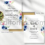 دانلود لایه باز کارت دعوت عروسی با گل آبرنگی نیلی Indigo Watercolor Wedding