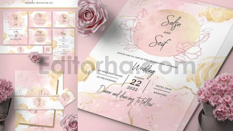 دانلود فایل لایه باز کارت دعوت عروسی صورتی PinkFlower Wedding Invitation