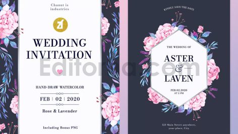 دانلود فایل لایه باز کارت دعوت عروسی گلدار Watercolor Wedding Invitation