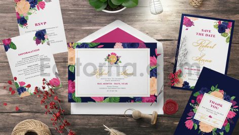 دانلود لایه باز کارت دعوت عروسی گلدار رنگارنگ Flower Wedding Invitation