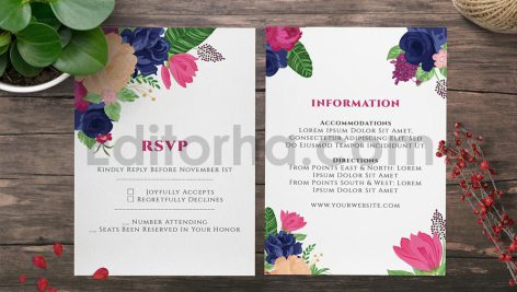 دانلود لایه باز کارت دعوت عروسی گلدار رنگارنگ Flower Wedding Invitation