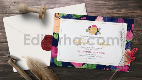 دانلود لایه باز کارت دعوت عروسی گلدار رنگارنگ Flower Wedding Invitation