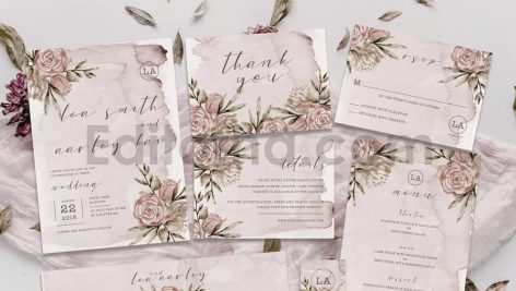 دانلود فایل لایه باز کارت دعوت عروسی گلدار آبرنگی Flower Wedding Invitation