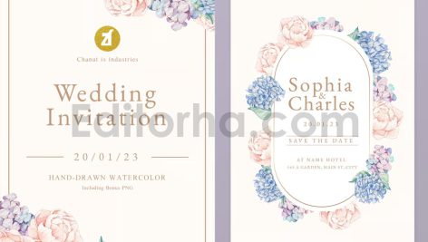 دانلود لایه باز کارت دعوت عروسی گلدار Floral Watercolor Wedding Invitation