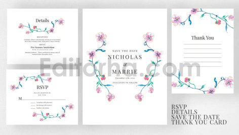 دانلود فایل لایه باز کارت دعوت عروسی گلدار آبرنگی Watercolor Wedding Suite