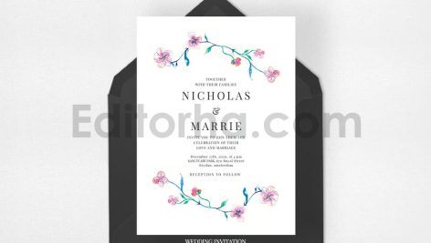 دانلود فایل لایه باز کارت دعوت عروسی گلدار آبرنگی Watercolor Wedding Suite