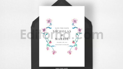 دانلود فایل لایه باز کارت دعوت عروسی گلدار آبرنگی Watercolor Wedding Suite