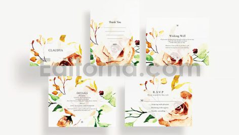 دانلود فایل لایه باز کارت دعوت عروسی گلدار Modern Wedding Invitation Set