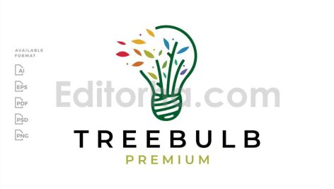 دانلود فایل لایه باز لوگو با طرح لامپ و طبیعت Bulb Leaf Tree Logo