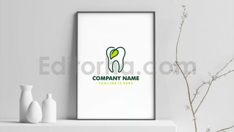 دانلود فایل لایه باز لوگو دندان و طرح برگ مینیمال Dental Leaf Logo Template