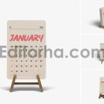 موکاپ تقویم رومیزی با استند چوبی1
