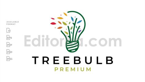 دانلود فایل لایه باز لوگو با طرح لامپ و طبیعت Bulb Leaf Tree Logo