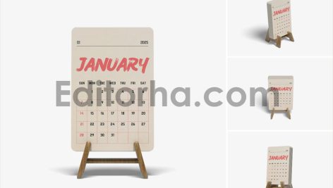 موکاپ تقویم رومیزی با استند چوبی1