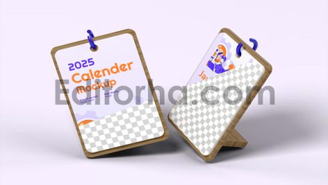 موکاپ تقویم رومیزی با استند چوبی3