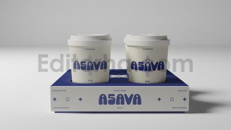 موکاپ لیوان کاغذی و نگهدارنده