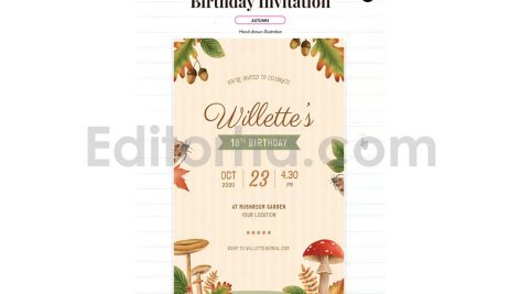 دانلود فایل لایه باز کارت دعوت تولد تم پاییزی birthday invitation card