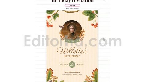 دانلود فایل لایه باز کارت دعوت تولد تم پاییزی birthday invitation card