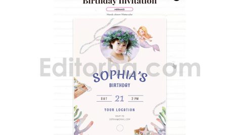 دانلود فایل لایه باز کارت دعوت تولد تم پری دریایی birthday invitation card