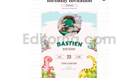دانلود فایل لایه باز کارت دعوت تولد با طرح دایناسور birthday invitation card