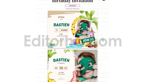 دانلود فایل لایه باز کارت دعوت تولد با طرح دایناسور birthday invitation card
