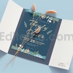 دانلود لایه باز مجموعه کارت دعوت عروسی آبی با تزئین گل Wedding Invitation