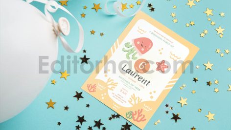 دانلود فایل لایه باز کارت دعوت تولد کودکانه با تم زیر دریایی Birthday Invitation