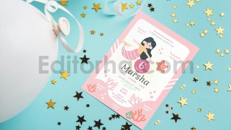 دانلود فایل لایه باز کارت دعوت تولد کودکانه با تم زیر دریایی Birthday Invitation