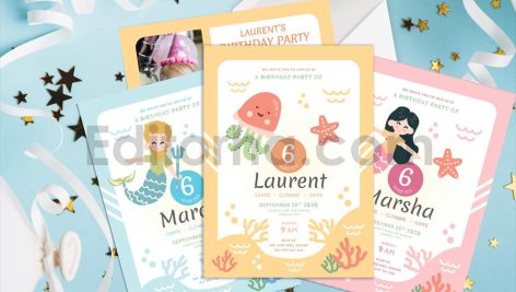 دانلود فایل لایه باز کارت دعوت تولد کودکانه با تم زیر دریایی Birthday Invitation