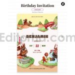 دانلود فایل لایه باز کارت دعوت تولد با تم سرزمین شکلاتی birthday invitation card
