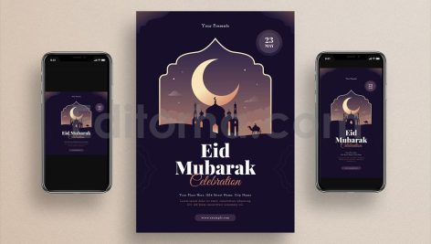 دانلود مجموعه لایه باز قالب اینستاگرام عید رمضان Eid Mubarak Flyer