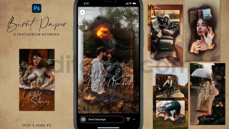 دانلود مجموعه 6تایی لایه باز قالب اینستاگرام طرح کاغذ سوخته Instagram Stories
