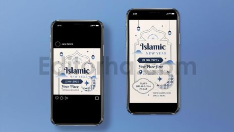 دانلود مجموعه لایه باز قالب اینستاگرام عید مسلمانان Islamic New Year Flyer Set