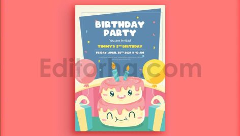 دانلود لایه باز کارت دعوت تولد کودک Kids Birthday Invitation
