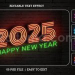 دانلود افکت متن نئونی سال جدید میلادی 2025 قابل ویرایش Neon Style New Year 2025
