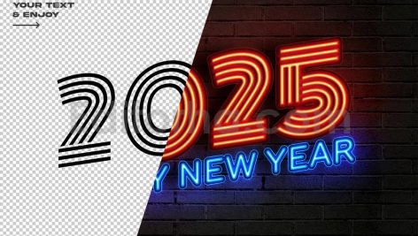 دانلود افکت متن نئونی سال جدید میلادی 2025 قابل ویرایش Neon Style New Year 2025