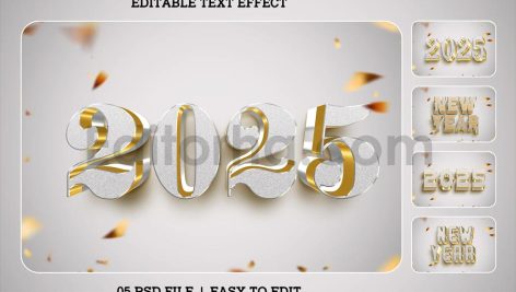 دانلود افکت متن سال جدید میلادی 2025 New Year 2025 Editable Text Effect Set