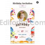دانلود فایل لایه باز کارت دعوت تولد تم فضا و کهکشان birthday invitation card