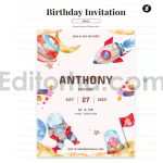دانلود فایل لایه باز کارت دعوت تولد تم فضا و کهکشان birthday invitation card