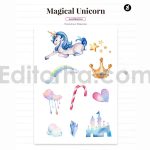 دانلود فایل لایه باز کارت دعوت تولد تم یونیکورن birthday invitation card