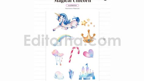 دانلود فایل لایه باز کارت دعوت تولد تم یونیکورن birthday invitation card