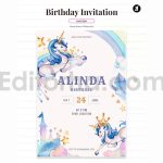 دانلود فایل لایه باز کارت دعوت تولد تم یونیکورن birthday invitation card