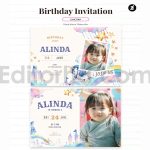 دانلود فایل لایه باز کارت دعوت تولد تم یونیکورن birthday invitation card