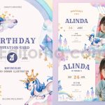 دانلود فایل لایه باز کارت دعوت تولد تم یونیکورن birthday invitation card