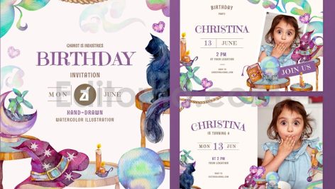 دانلود فایل لایه باز کارت دعوت تولد تم جادوگر birthday invitation card