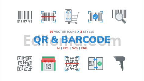 مجموعه 50تایی آیکون بارکد و QR کد