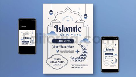 دانلود مجموعه لایه باز قالب اینستاگرام عید مسلمانان Islamic New Year Flyer Set