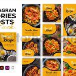 دانلود مجموعه لایه باز قالب اینستاگرام غذا و رستوران Instagram Posts + Stories