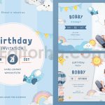 دانلود فایل لایه باز کارت دعوت تولد آبی با تم آسمان birthday invitation card