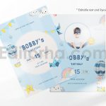دانلود فایل لایه باز کارت دعوت تولد آبی با تم آسمان birthday invitation card