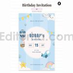 دانلود فایل لایه باز کارت دعوت تولد آبی با تم آسمان birthday invitation card
